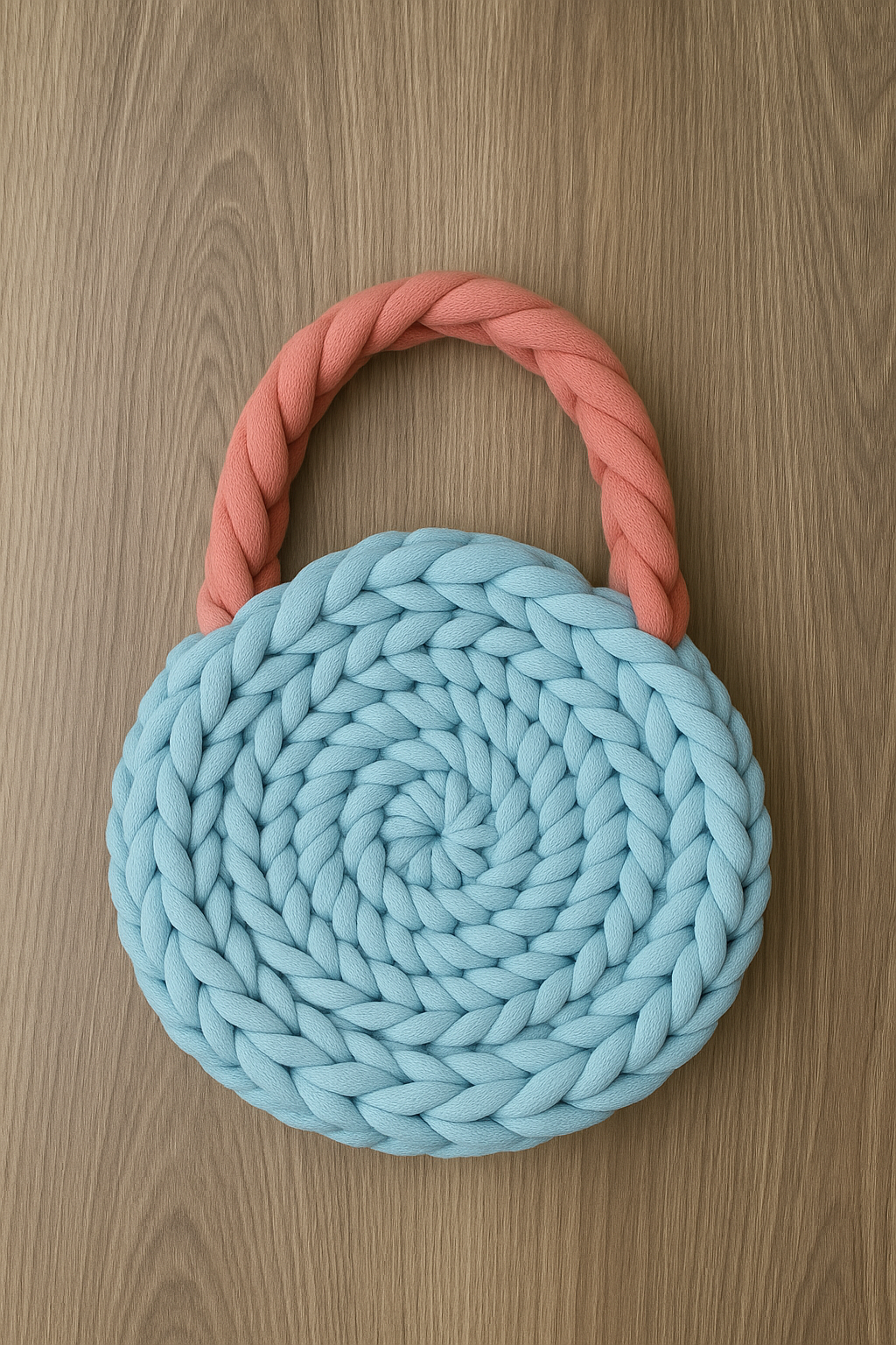 ☁️ Runde Stricktasche "Sky Coral" – Handgemacht in Deutschland - Velyna Bags