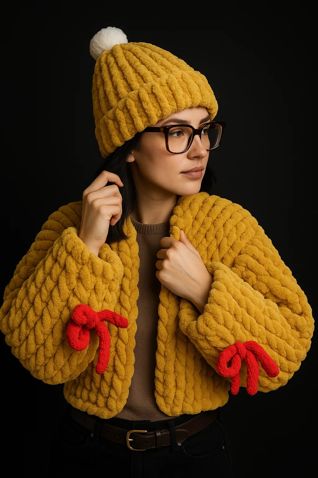 Marshmallow Jacke Gelb mit Roten Schleifen – Handgefertigt - Velyna Bags