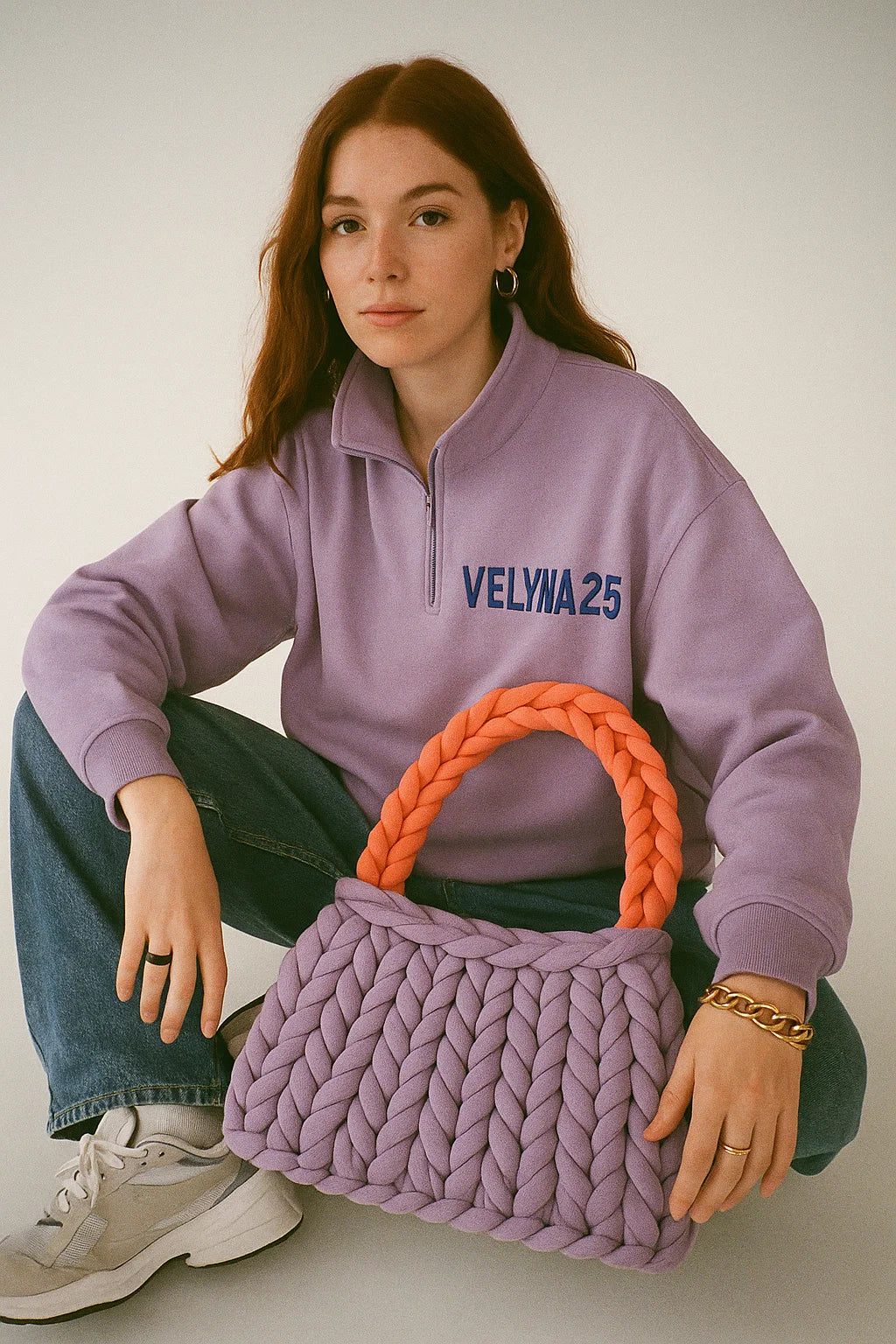 🪻Chunky Knit Handtasche "Lavender Coral" – Handgemacht in Deutschland - Velyna Bags