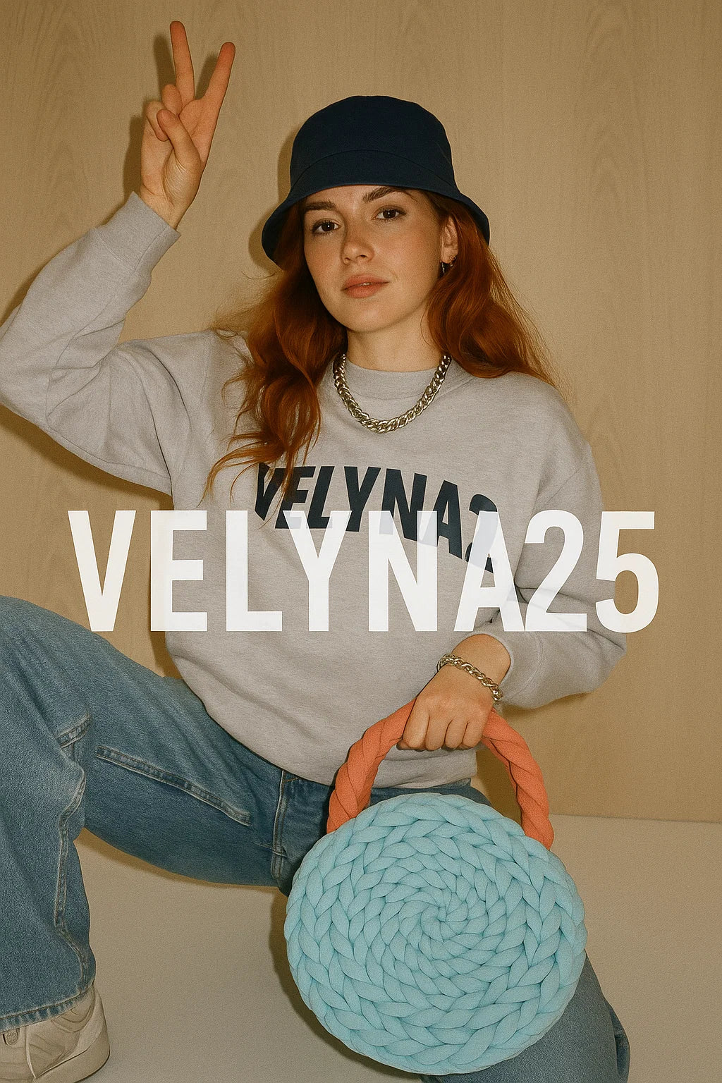 ☁️ Runde Stricktasche "Sky Coral" – Handgemacht in Deutschland - Velyna Bags