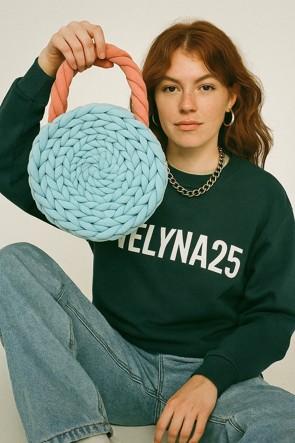 ☁️ Runde Stricktasche "Sky Coral" – Handgemacht in Deutschland - Velyna Bags