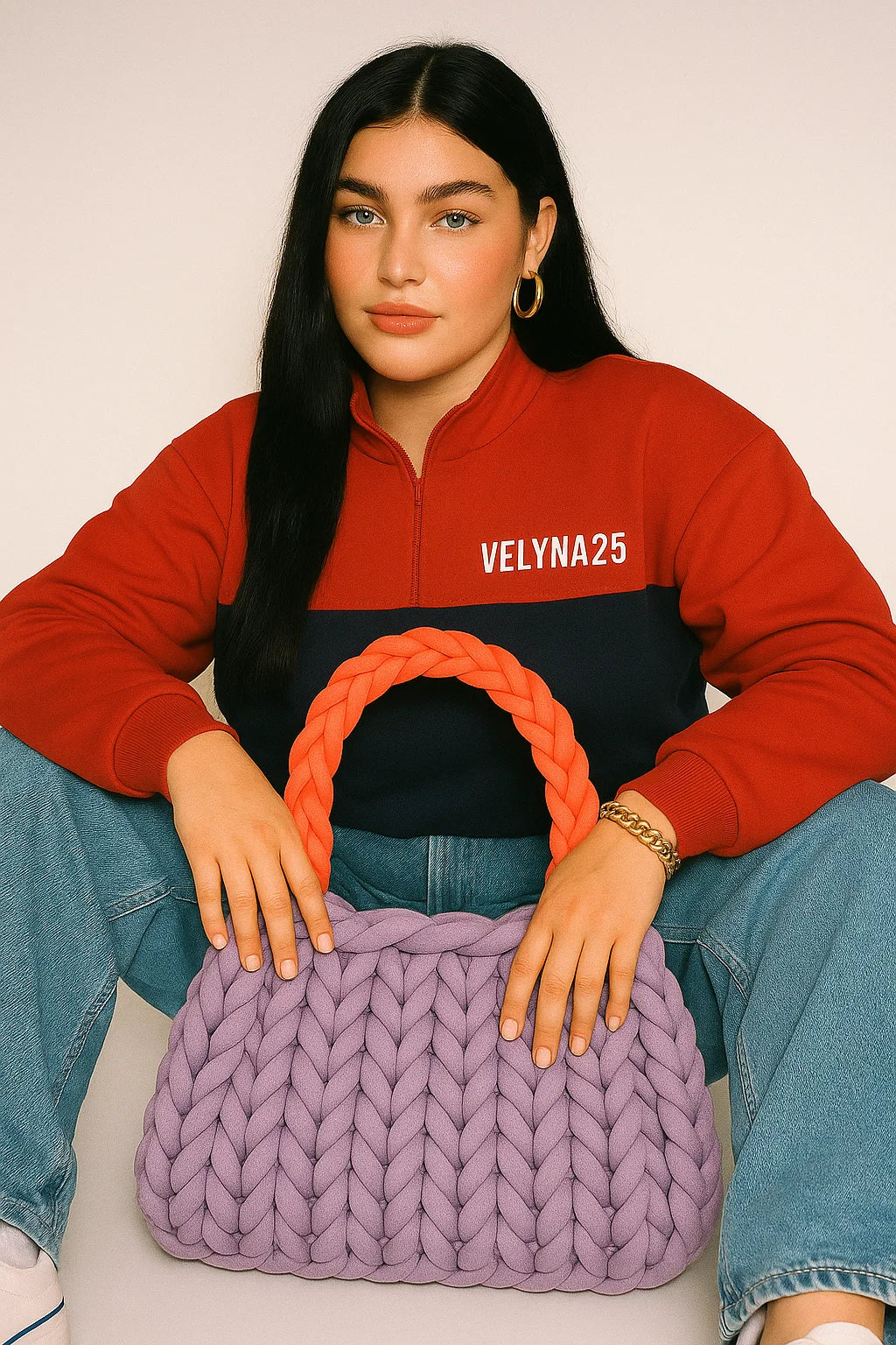 🪻Chunky Knit Handtasche "Lavender Coral" – Handgemacht in Deutschland - Velyna Bags