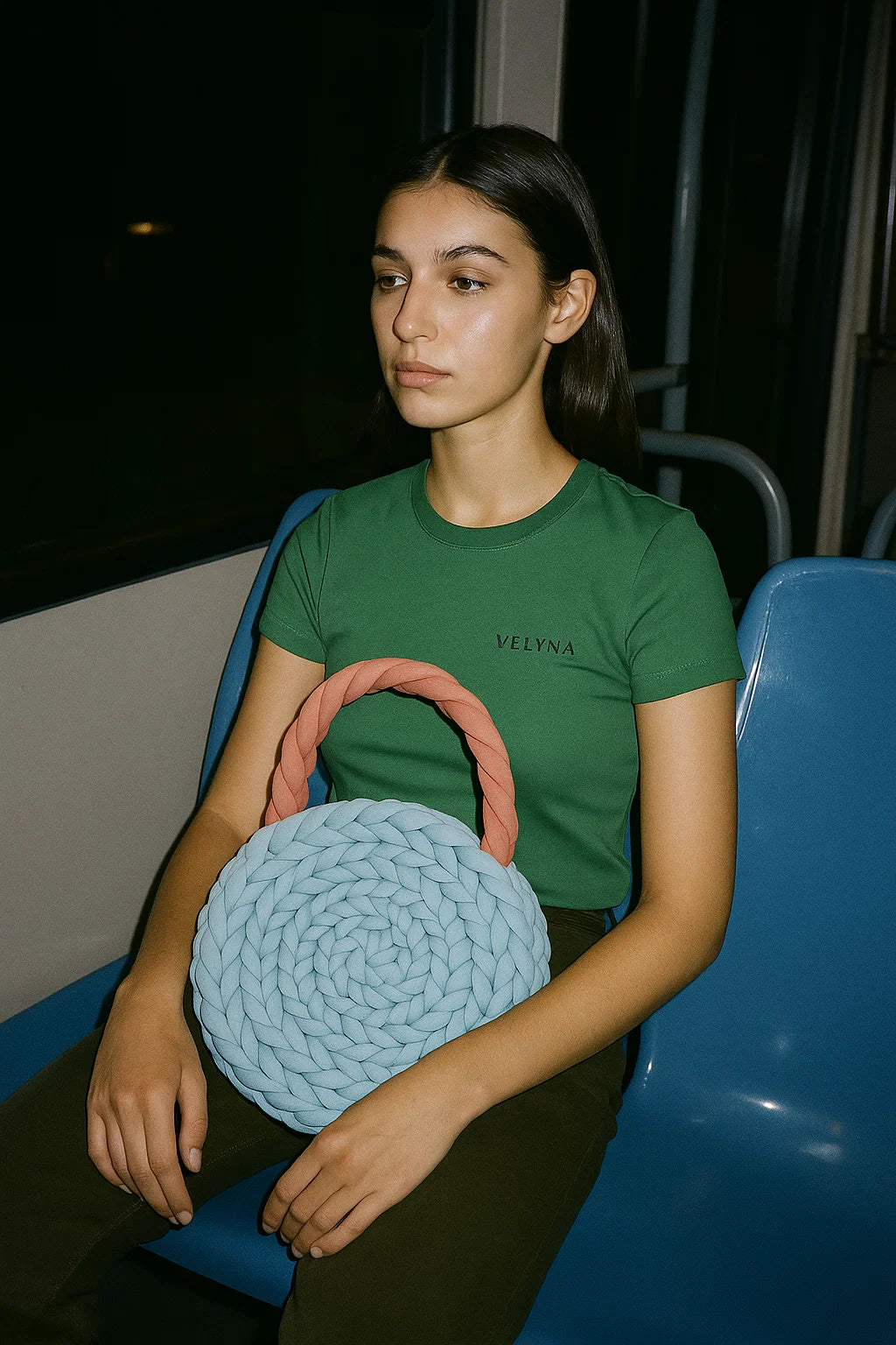 ☁️ Runde Stricktasche "Sky Coral" – Handgemacht in Deutschland - Velyna Bags
