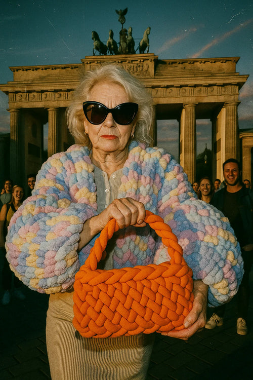 Bunte Marshmallow Jacke – Handgestrickt & Einzigartig - Velyna Bags